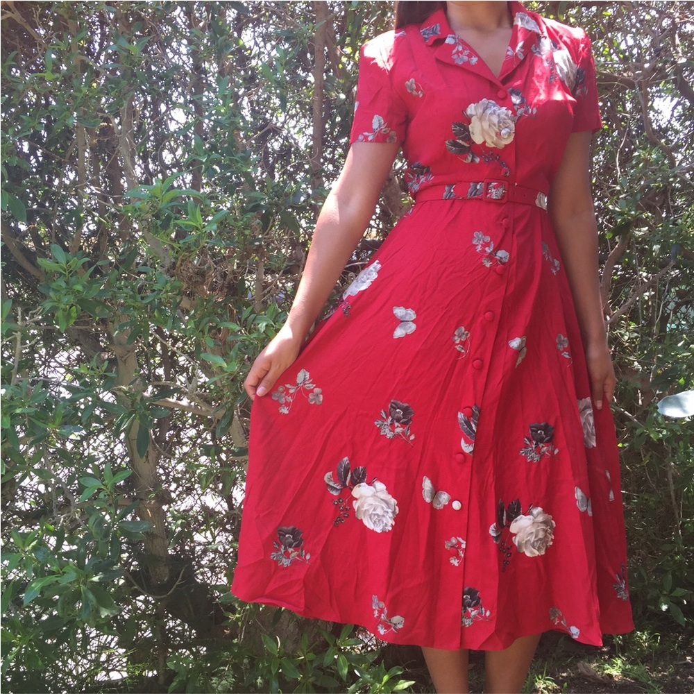 Vintage floral red dress